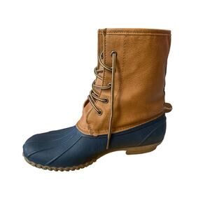 Blue Suede Shoes Women’s Duck Boots Size 10 Tan & Navy Floral Lined Waterproof